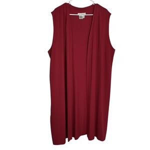 Ulla Popken Knit Duster Cardigan Womens 20/22 Candy Apple Red Sleeveless Stretch